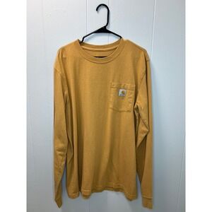 Carhartt Mens Long Sleeve Pocket T Shirt Mustard Yellow Relaxed Fit L Tall